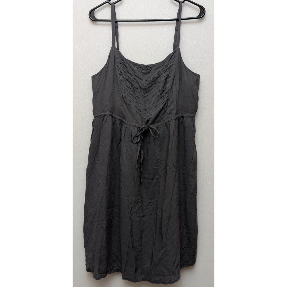 DR1 Gray Old Navy Babydoll Dress Thin Straps Tie Waist Sz‎ L Summer Casual Light